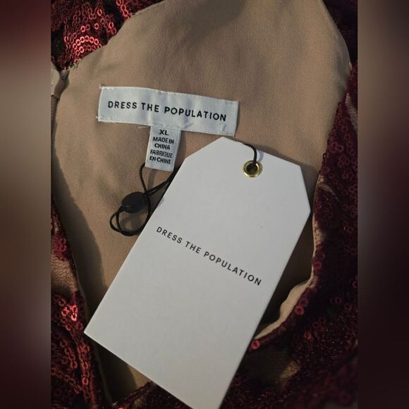 Dress The Population Blair Embellished Fit & Flare  Dress NWT sz XL Berry/Red - Picture 6 of 6